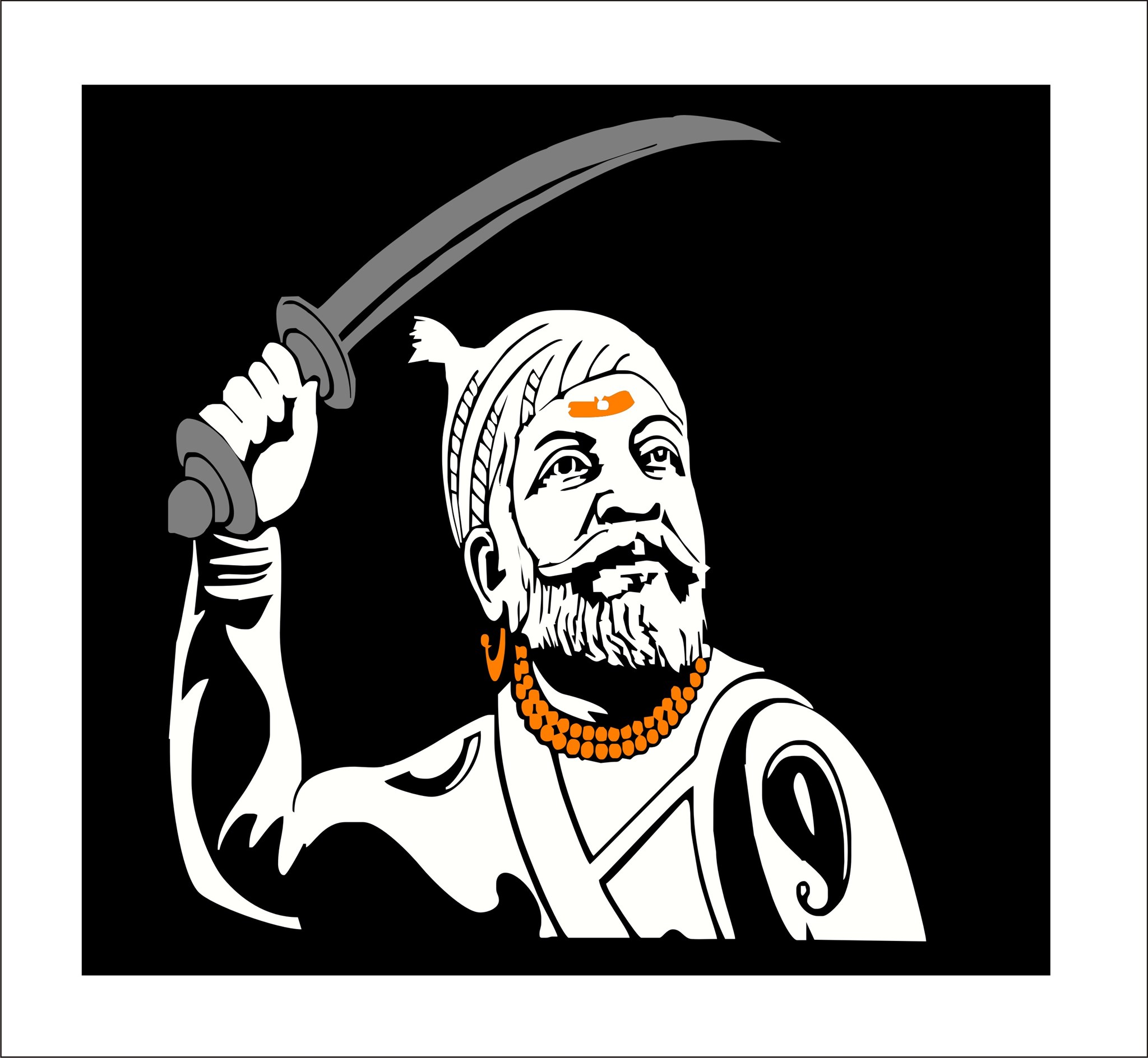 Picture of Chhatrapati Shivaji Maharaj with Sword Radium Sticker - 9x9 Inch.